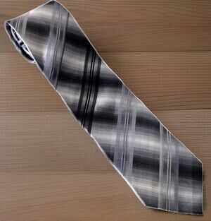 John Bartlett Statements Men’s NeckTie 100% Silk Grey Black Stripes 59" x 3.25"